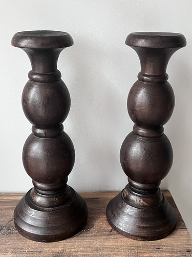 Pair chunky turned dark wood - pair,
