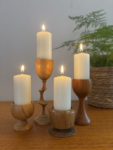 Vintage turned wooden candle - wooden,