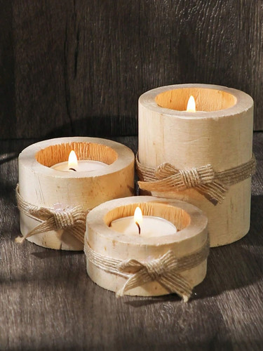 3pcs wooden tea light candle - 3pcs,