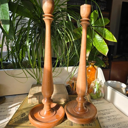 Turned wood candlestick candle