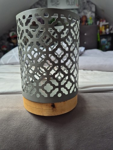 Grey wooden base candle holder - grey,