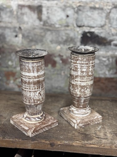 Pair rustic wooden candle - pair,