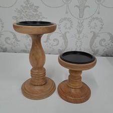 Set Of 2 Wooden Pillar Candle