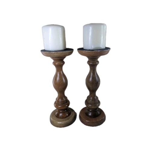 Wooden pillar candle holders - candle,