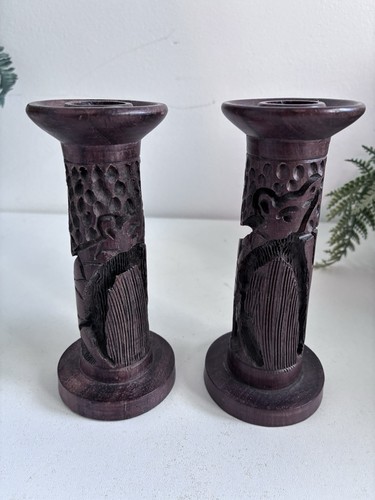 Pair hand carved wooden - pair,