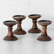 Set of 4 Short Wooden Pillar